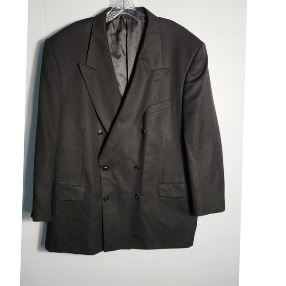 Albert Nipon Mens Black Double Breasted Wool Blazer Jacket Golden Twist - Picture 2 of 16